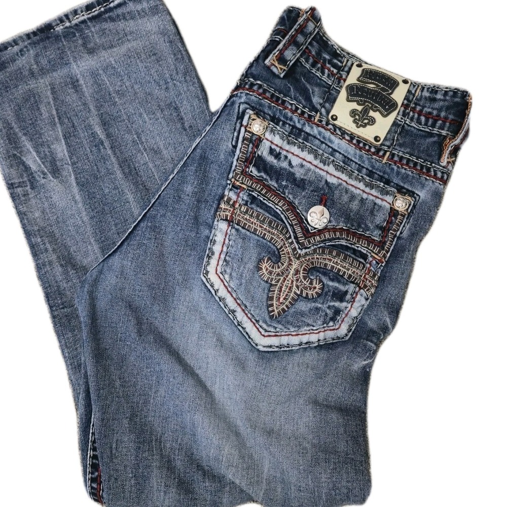 Rock Revival Denim Jeans Mens 34 Red Fleur Relaxed Straight Rock Rodeo Cowboy
